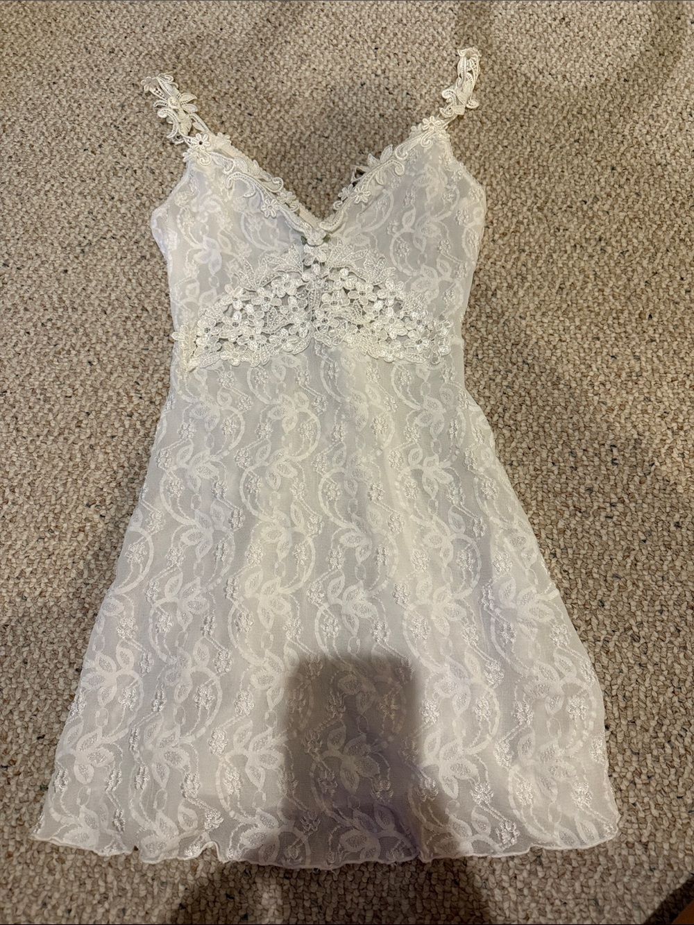 Women’s Claire Pettibone White Lace Chemise with Floral Appliqué